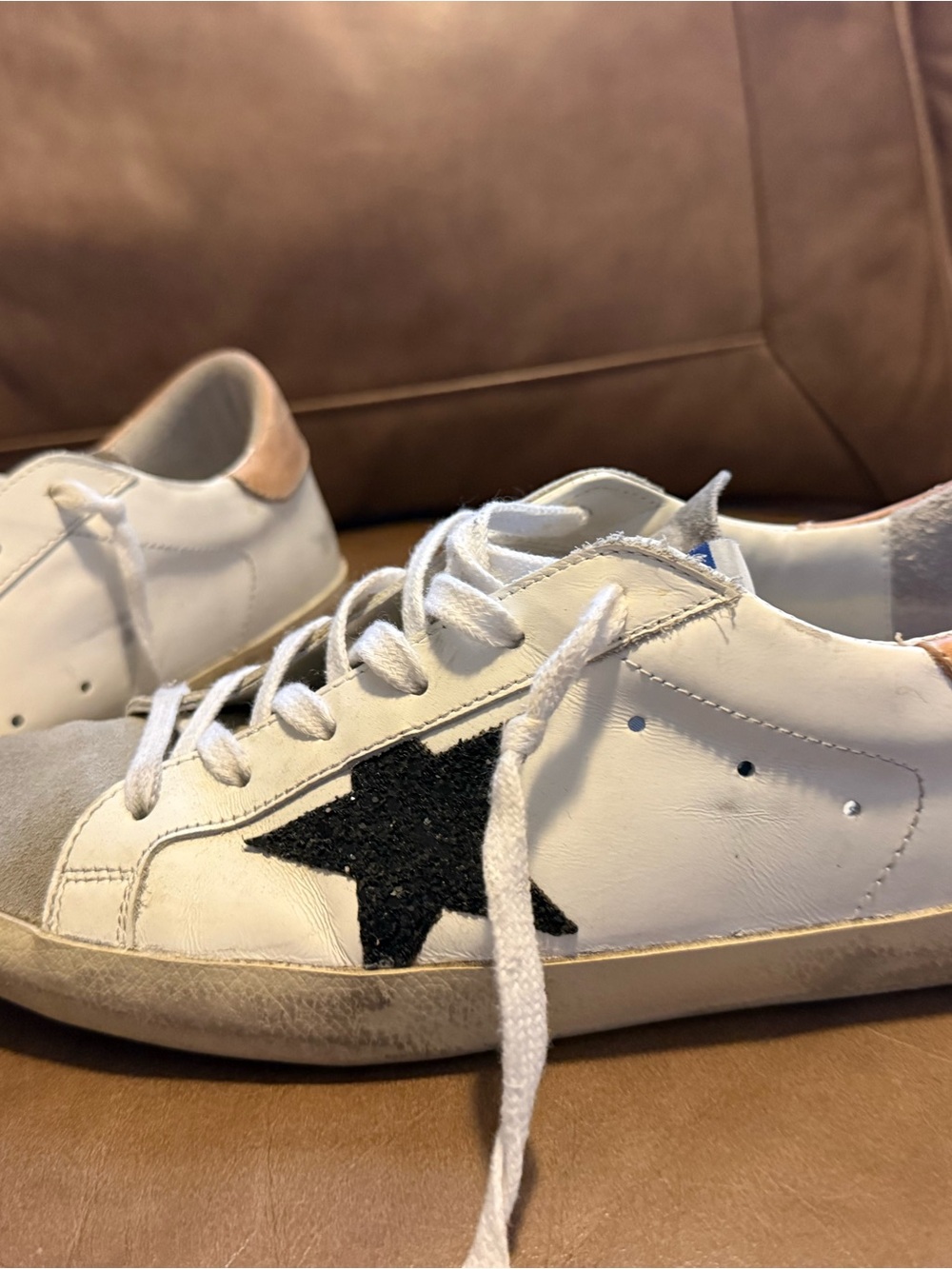 Golden Goose Women's Super-Star Sneakers - White, Black Glitter Star, Pink Heel - Picture 5 of 7